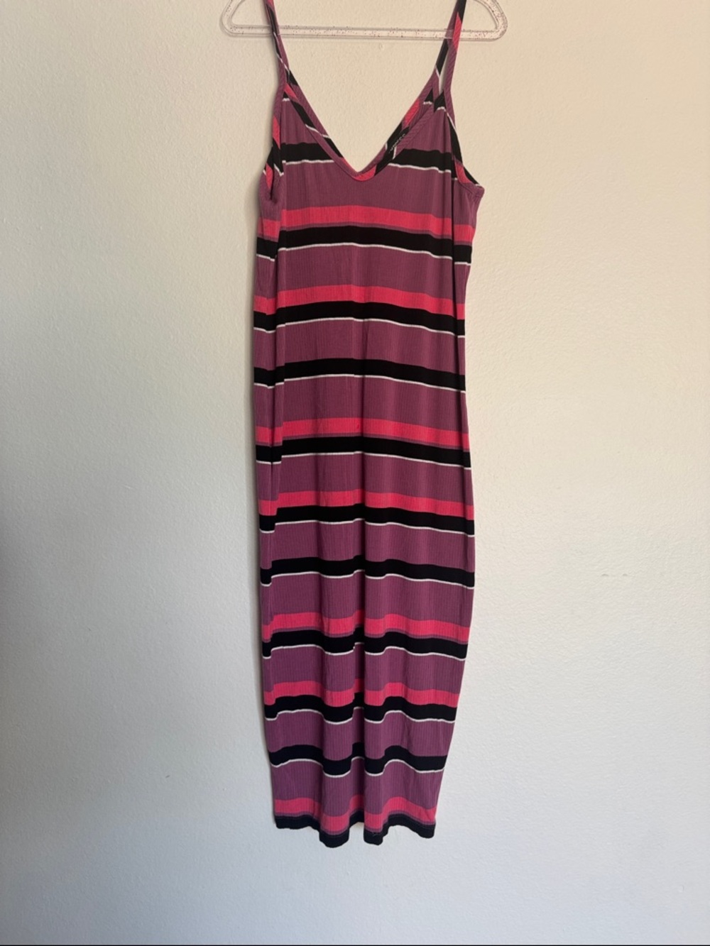 Express Pink & Black Striped Sleeveless Midi Dress
